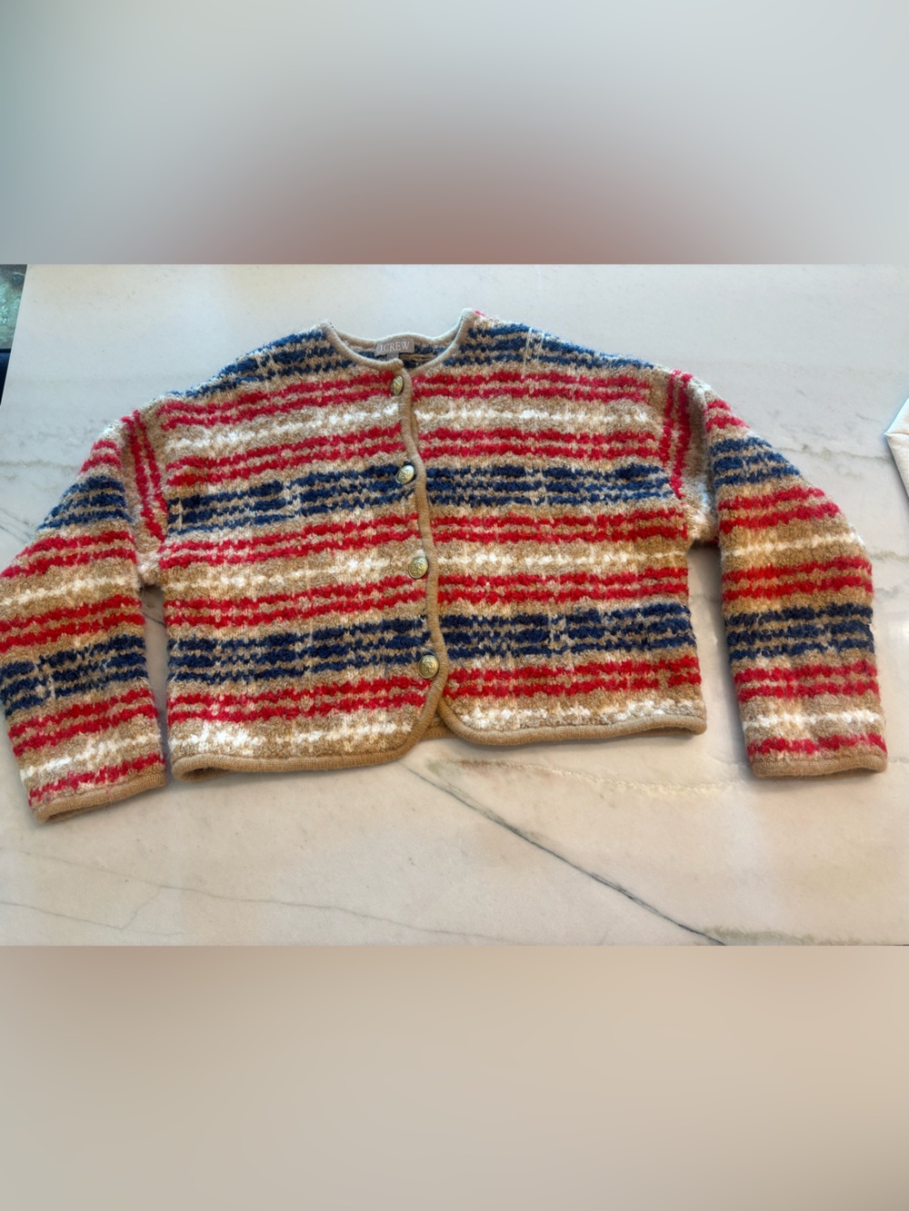 J. Crew Sweater Lady Cardigan Jacket Knit plaid bouclé yarn Fall Vtg Inspired L - Picture 4 of 10